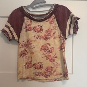 We The Free Floral Short Sleeve Tee - Burgundy and Cream
